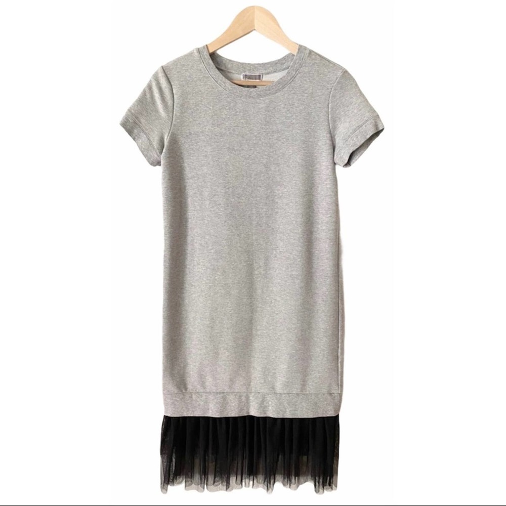 Chelsea28 Gray Tulle Trim T-Shirt Dress